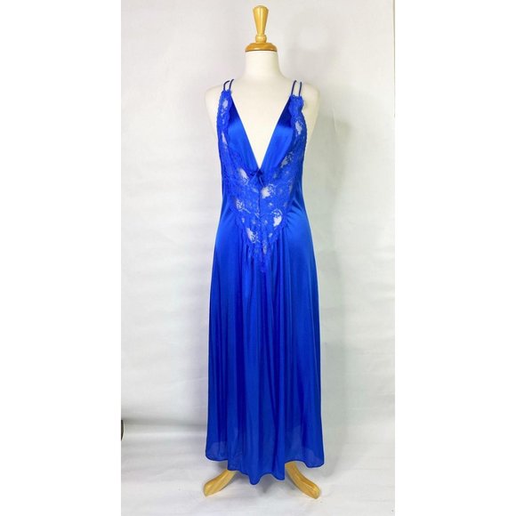 VTG Royal Blue Sexy Nylon & Lace Nightgown, Medium